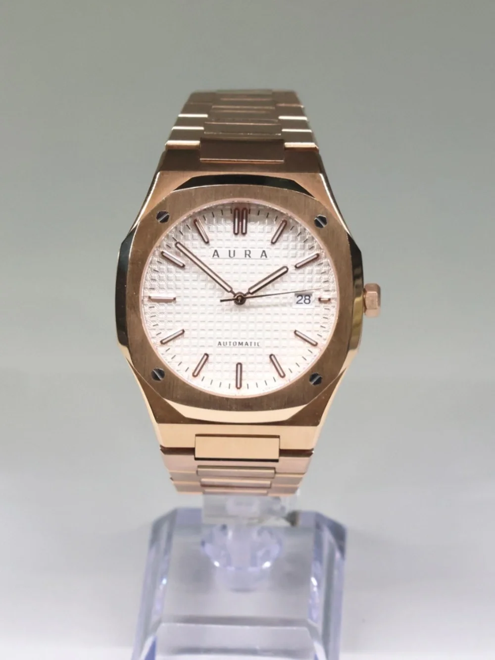 Aura Date 001 Rose/White Automatic Watch 40mm